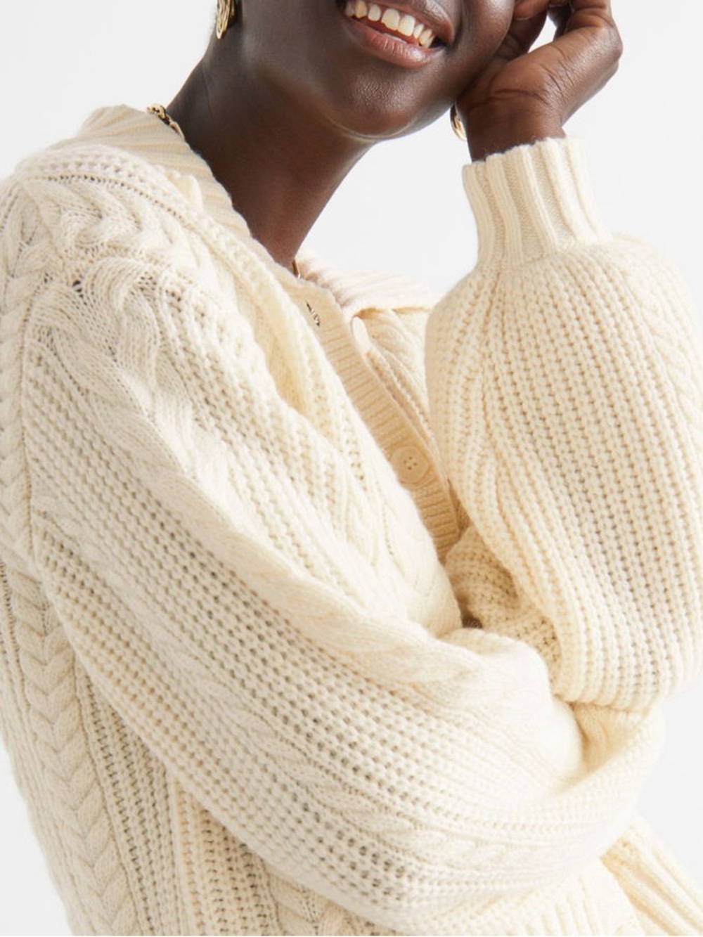 & Other Stories Wool Cream White Cable Knit Button-Up Sweater Cardigan Small - Picture 10 of 10